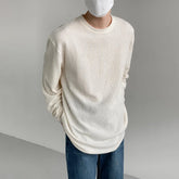 Hearujoy Mens Autumn Winter Personalized Pleated Long-Sleeve T-Shirts Genderless French Casual Loose Round Neck Solid Color Tops Unisex